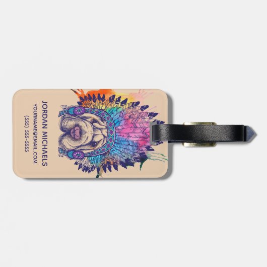 Sharpei Native American Indian Chief | Naam toevoe Bagagelabel (Achterkant horizontaal)