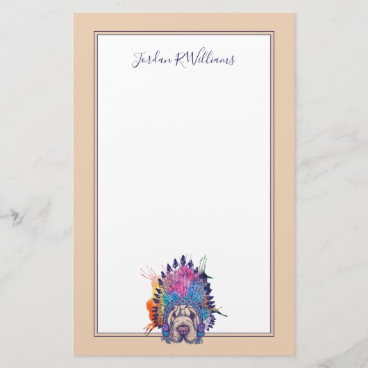 Sharpei Native American Indian Chief | Naam toevoe Briefpapier (Voorkant)