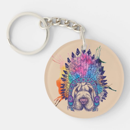 Sharpei Native American Indian Chief Sleutelhanger (Voorkant)