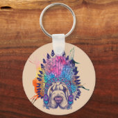 Sharpei Native American Indian Chief Sleutelhanger (Voorkant)