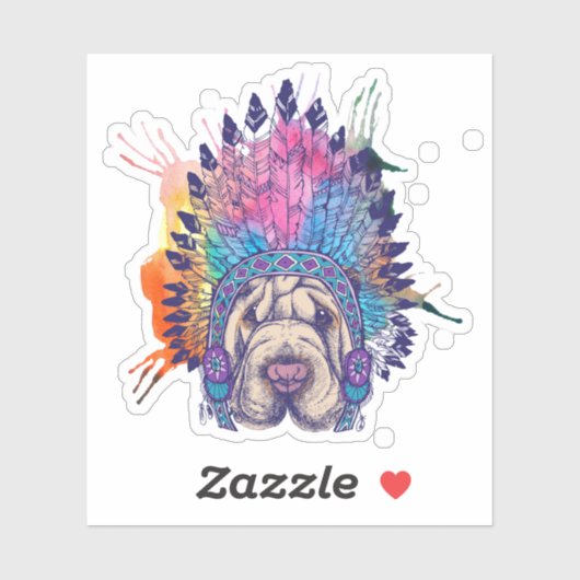 Sharpei Native American Indian Chief Sticker (Vel)