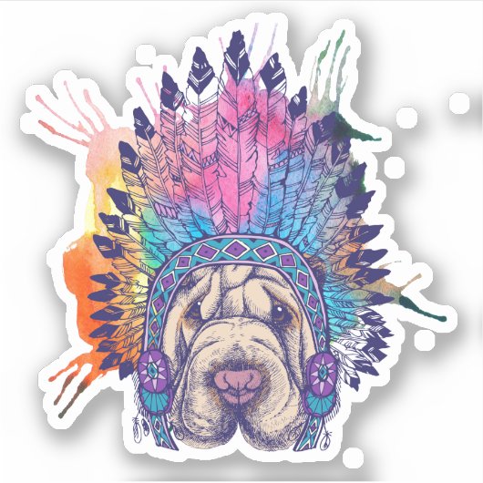 Sharpei Native American Indian Chief Sticker (Voorkant)