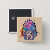 Sharpei Native American Indian Chief Vierkante Button 5,1 Cm (Voorkant /achterkant)