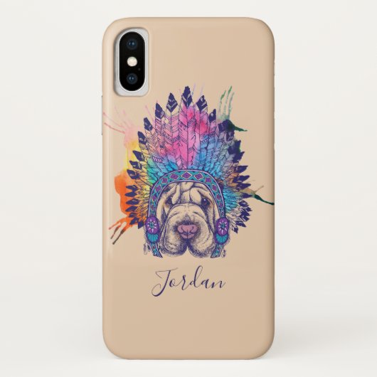 Sharpei Native American Indian Chief | Voeg je Na  Case-Mate iPhone Case (Achterkant)