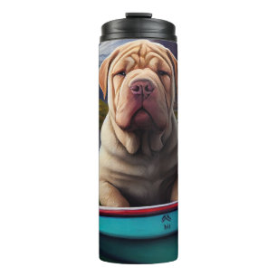 Sharpei op een peddel: een landschappelijk avontuu thermosbeker