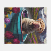 Sharpei op een peddel: Een Schilderachtig avontuur Fleece Deken (Voorkant (Horizontaal))