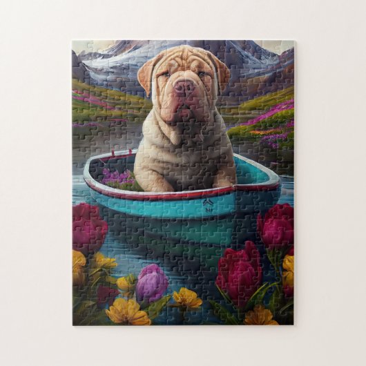 Sharpei op een peddel: Een Schilderachtig avontuur Legpuzzel (Verticaal)