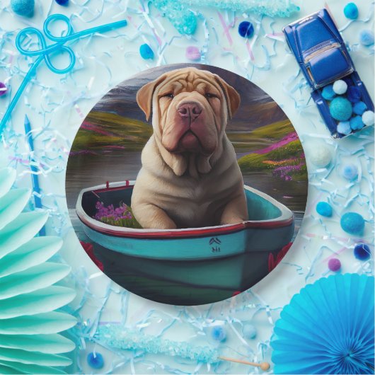 Sharpei op een peddel: Een Schilderachtig avontuur Papieren Bordje (Feest)