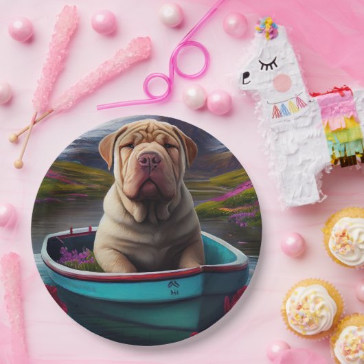 Sharpei op een peddel: Een Schilderachtig avontuur Papieren Bordje (Feest)