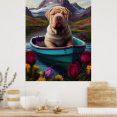 Sharpei op een peddel: Een Schilderachtig avontuur Poster (Keuken)