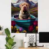 Sharpei op een peddel: Een Schilderachtig avontuur Poster (Thuiskantoor)
