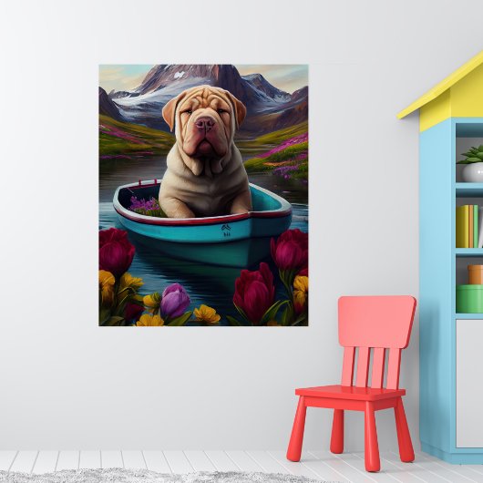 Sharpei op een peddel: Een Schilderachtig avontuur Poster (Kinderkamer 1)