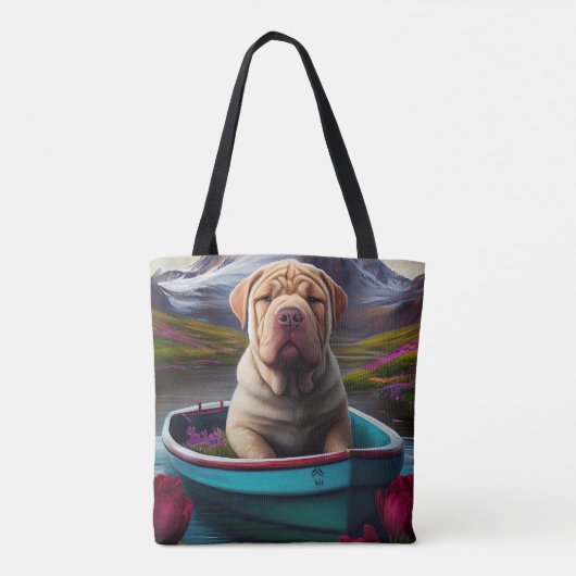 Sharpei op een peddel: Een Schilderachtig avontuur Tote Bag (Achterkant)