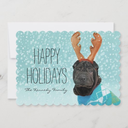 Sharpei Reindeer Feestdagenkaart (Voorkant)