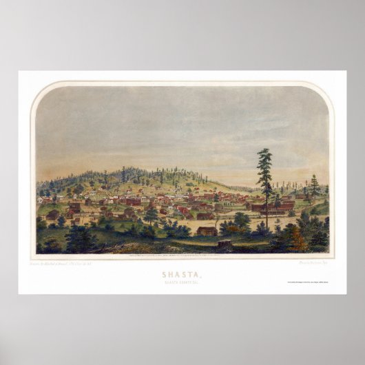 Shasta, CA Panoramic Map - 1856 Poster (Voorkant)