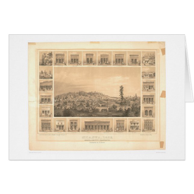 Shasta, CA. Panoramische kaart 1856 (1612A) (Voorkant Horizontaal)