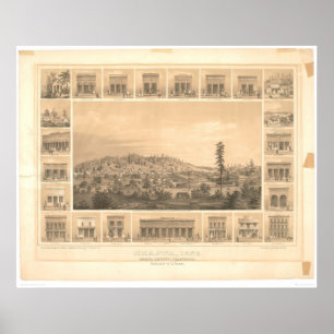 Shasta, CA Panoramische kaart 1856 (1612A) Poster