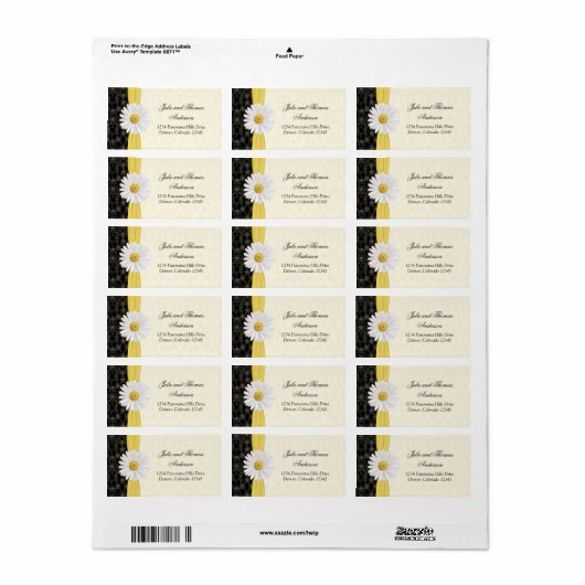Shasta Daisy Bloemen Bruiloft Adresetiketten Etiket (Full Sheet)
