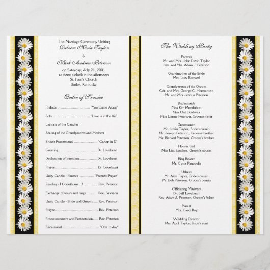 Shasta Daisy Floral Wedding Programme (Achterkant)