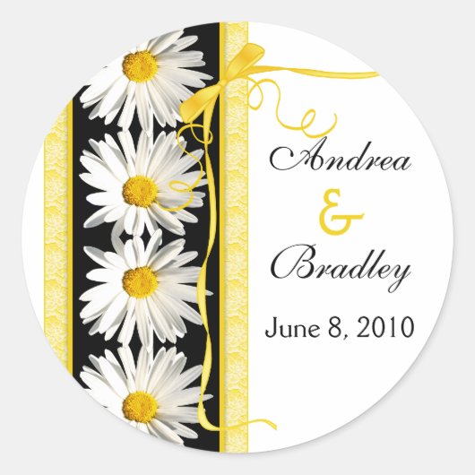 Shasta Daisy Lint Gepersonaliseerde bruiloft Stick Ronde Sticker (Voorkant)