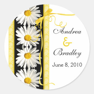Shasta Daisy Lint Gepersonaliseerde bruiloft Stick Ronde Sticker
