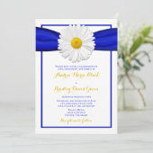Shasta Daisy met Blue Ribbon Wedding Invitation Kaart (Staand voorkant)
