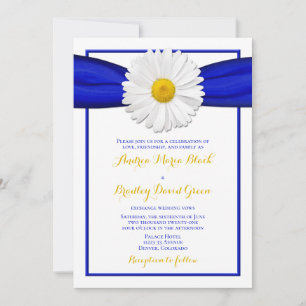 Shasta Daisy met Blue Ribbon Wedding Invitation Kaart