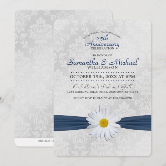 Shasta Daisy Navy Blauwe Verjaardagsfeest Kaart (Voorkant / Achterkant)