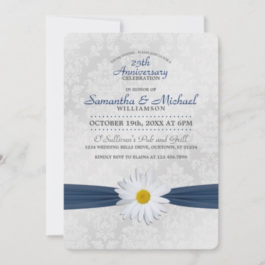 Shasta Daisy Navy Blauwe Verjaardagsfeest Kaart (Voorkant)