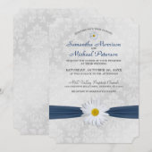 Shasta Daisy Navy Blue Ribbon Wedding Invitation Kaart (Voorkant / Achterkant)