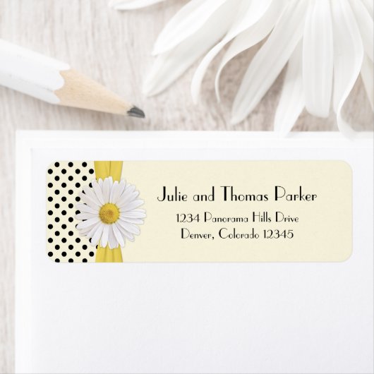 Shasta Daisy Polka Dot Bruiloft Retouradres Etiket (Insitu)