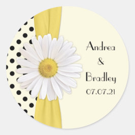 Shasta Daisy Polka Dot gepersonaliseerde bruiloft Ronde Sticker