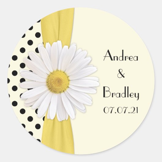 Shasta Daisy Polka Dot gepersonaliseerde bruiloft Ronde Sticker (Voorkant)