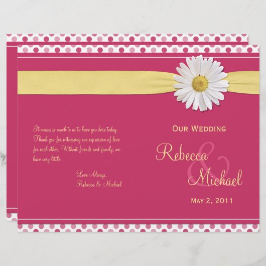 Shasta Daisy Polka Dot Wedding Program (Voorkant / Achterkant)