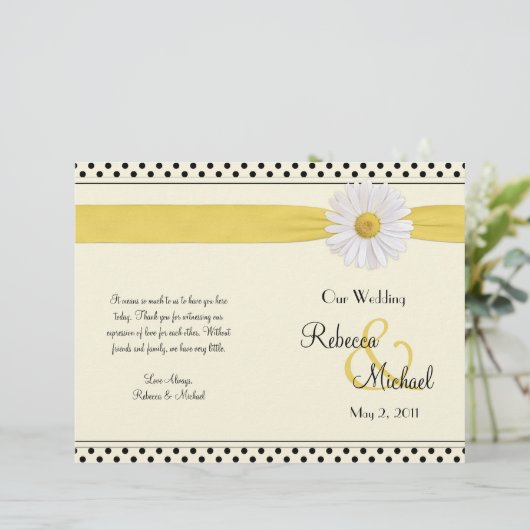 Shasta Daisy Polka Dot Wedding Program (Staand voorkant)
