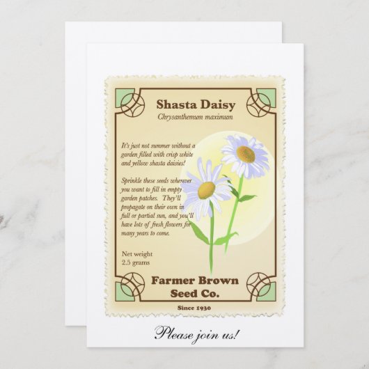 Shasta Daisy Seed Packet Kaart (Voorkant / Achterkant)