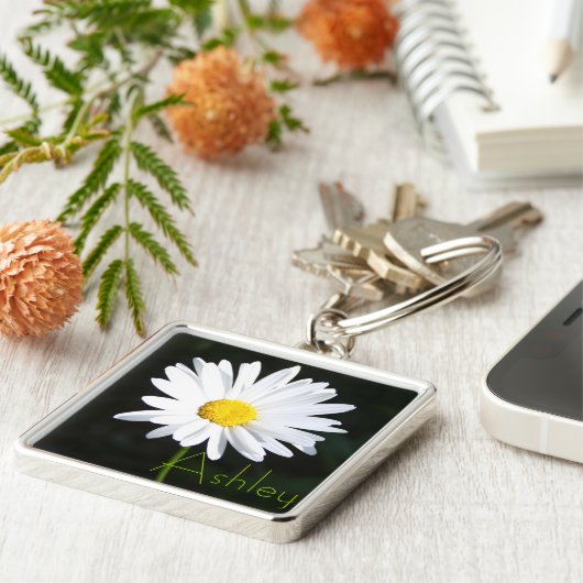 Shasta Daisy Sleutelhanger met naam (Zijkant)