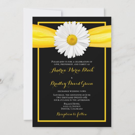 Shasta Daisy Yellow Ribbon Black Wedding Kaart (Voorkant)