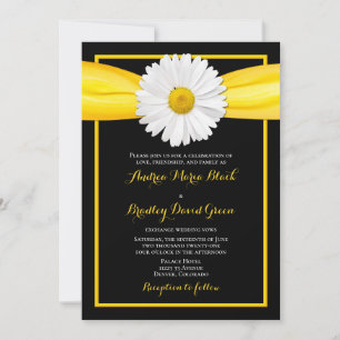 Shasta Daisy Yellow Ribbon Black Wedding Kaart