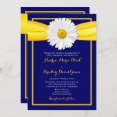 Shasta Daisy Yellow Ribbon Navy Wedding Invitation Kaart (Voorkant / Achterkant)