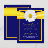 Shasta-margriet Gele Lintje Navy Blauwe Trouw Save The Date (Voorkant / Achterkant)