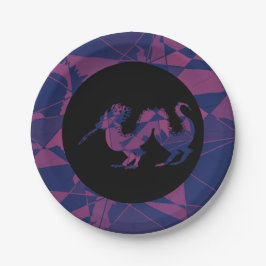 Shattered Blue Red Chinese dragon Papieren Bordje