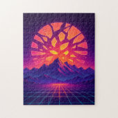 Shattered Neon Sun Over Synthwave Mountains  Legpuzzel (Verticaal)