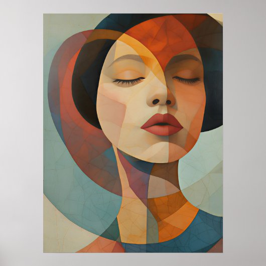 Shattered Serenity: Geometric Abstract Portrait Poster (Voorkant)