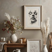 Shattered Serenity: Monochrome lijnkunstgezicht Poster