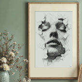 Shattered Serenity: Monochrome lijnkunstgezicht Poster