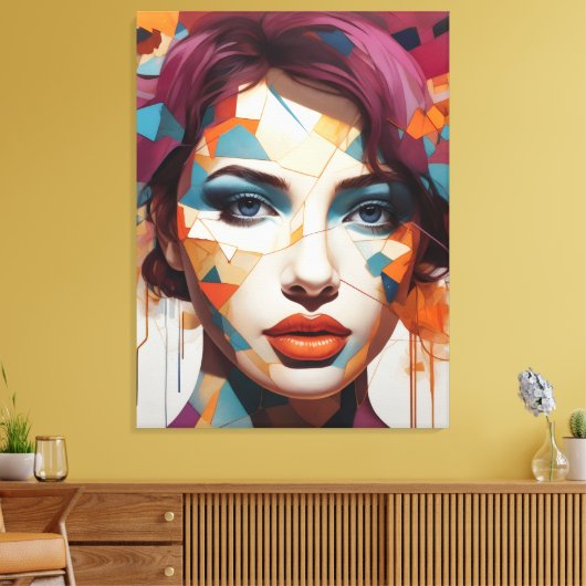 Shattered Visions: Abstract Femme Portrait Canvas Afdruk (Insitu (Woonkamer))