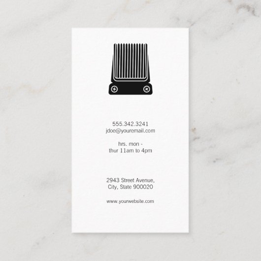 Shave en Haircut Barber | Houtlederen sierstrip Visitekaartje (Achterkant)