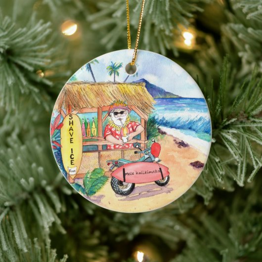 Shave Ice Santa Claus Mele Kalikimaka Kerstmis Keramisch Ornament (Boom)