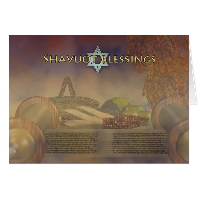 Shavuot Blessings - Shavuot Card Scroll and Food (Voorkant Horizontaal)